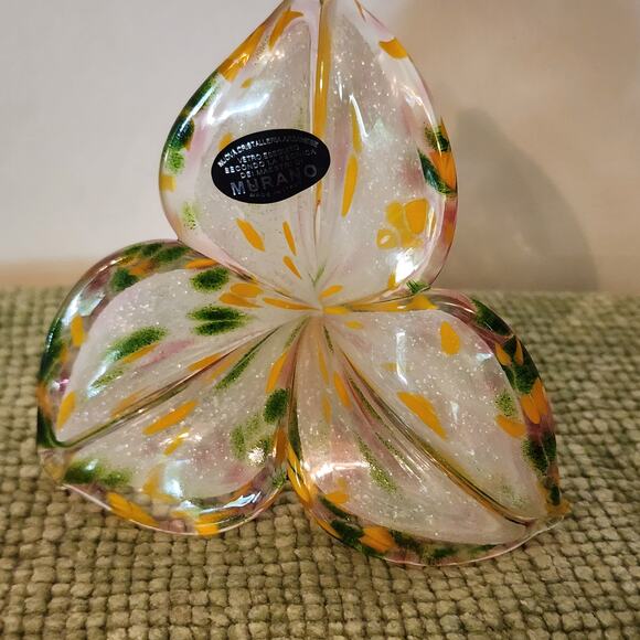 Vintage Murano Glass Flower Sculpture Amber Gold Petals Made in Italy - Picture 1 of 9